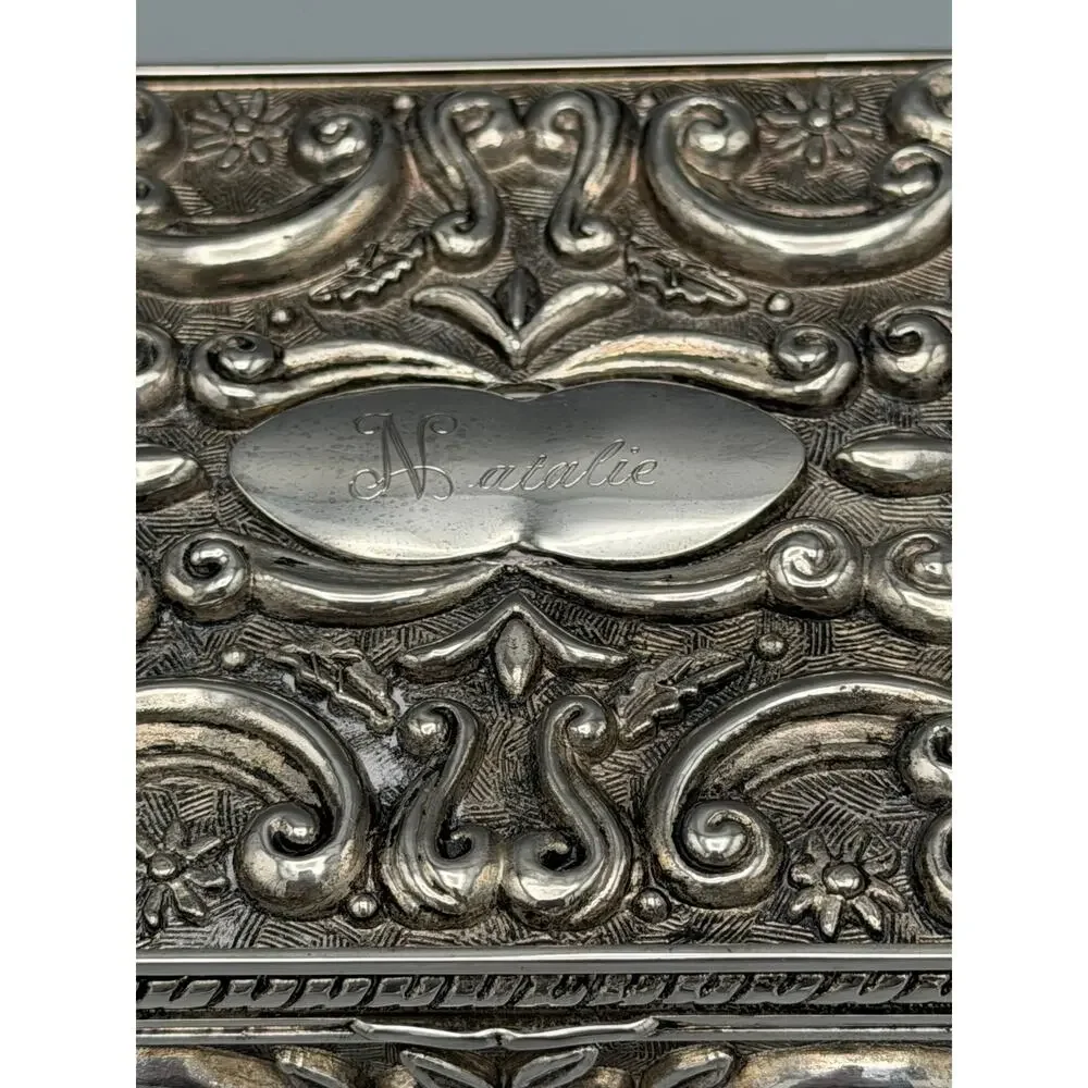Godinger Silver 1992 Ornate Jewelry Trinket Box Velvet Lined Engraved 